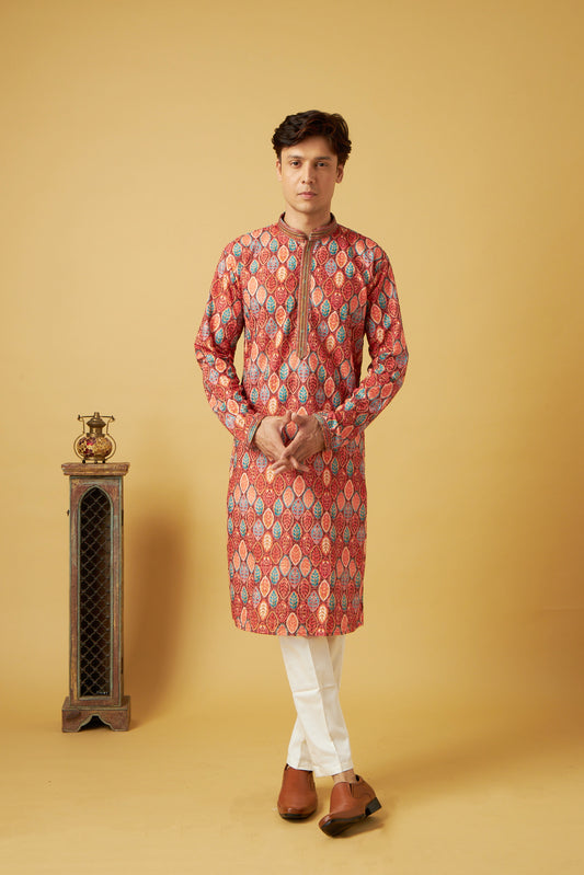 Red Leaf Print Kurta