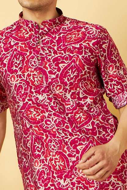 Red Designer Print Kurta