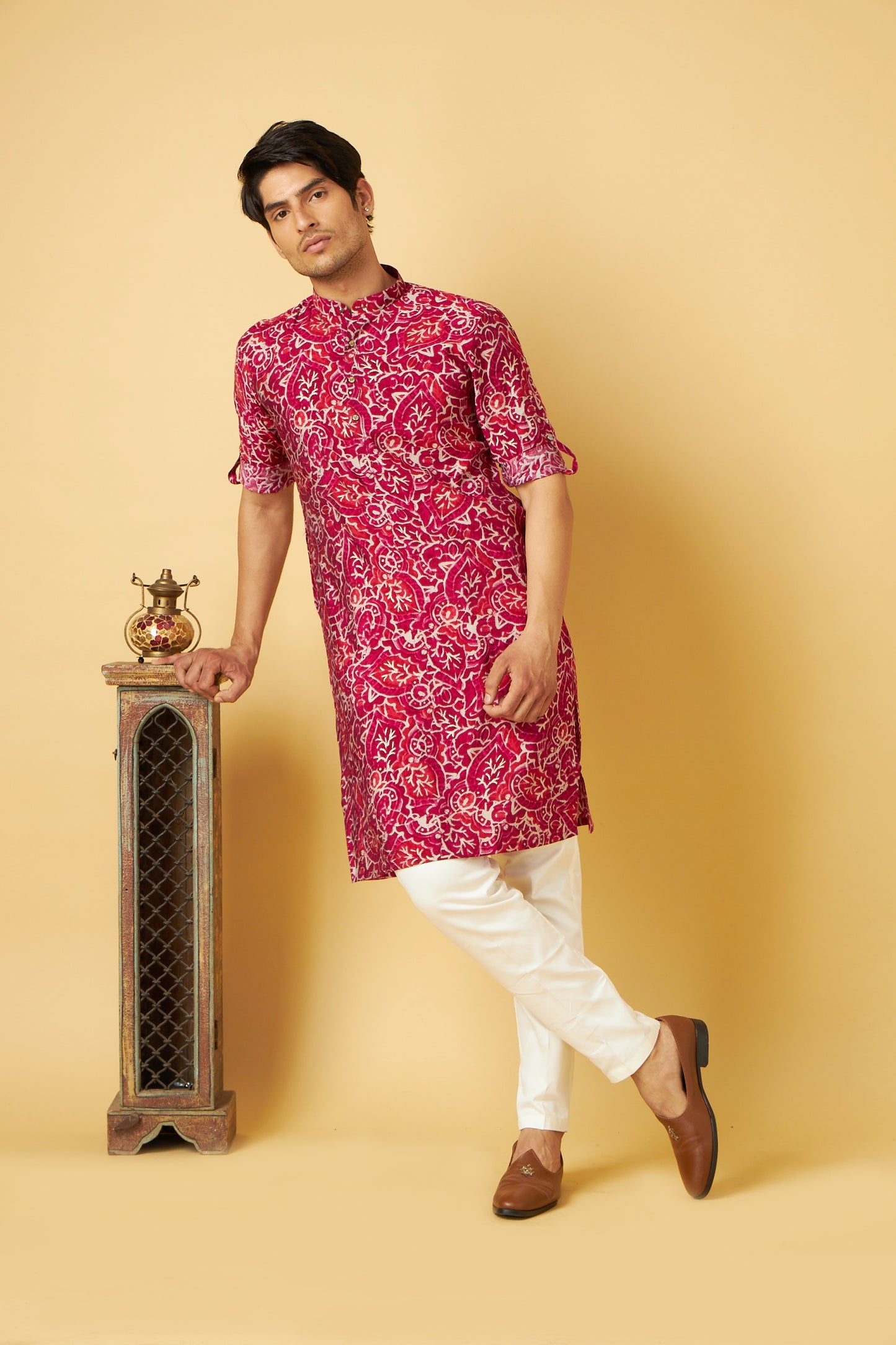 Red Designer Print Kurta