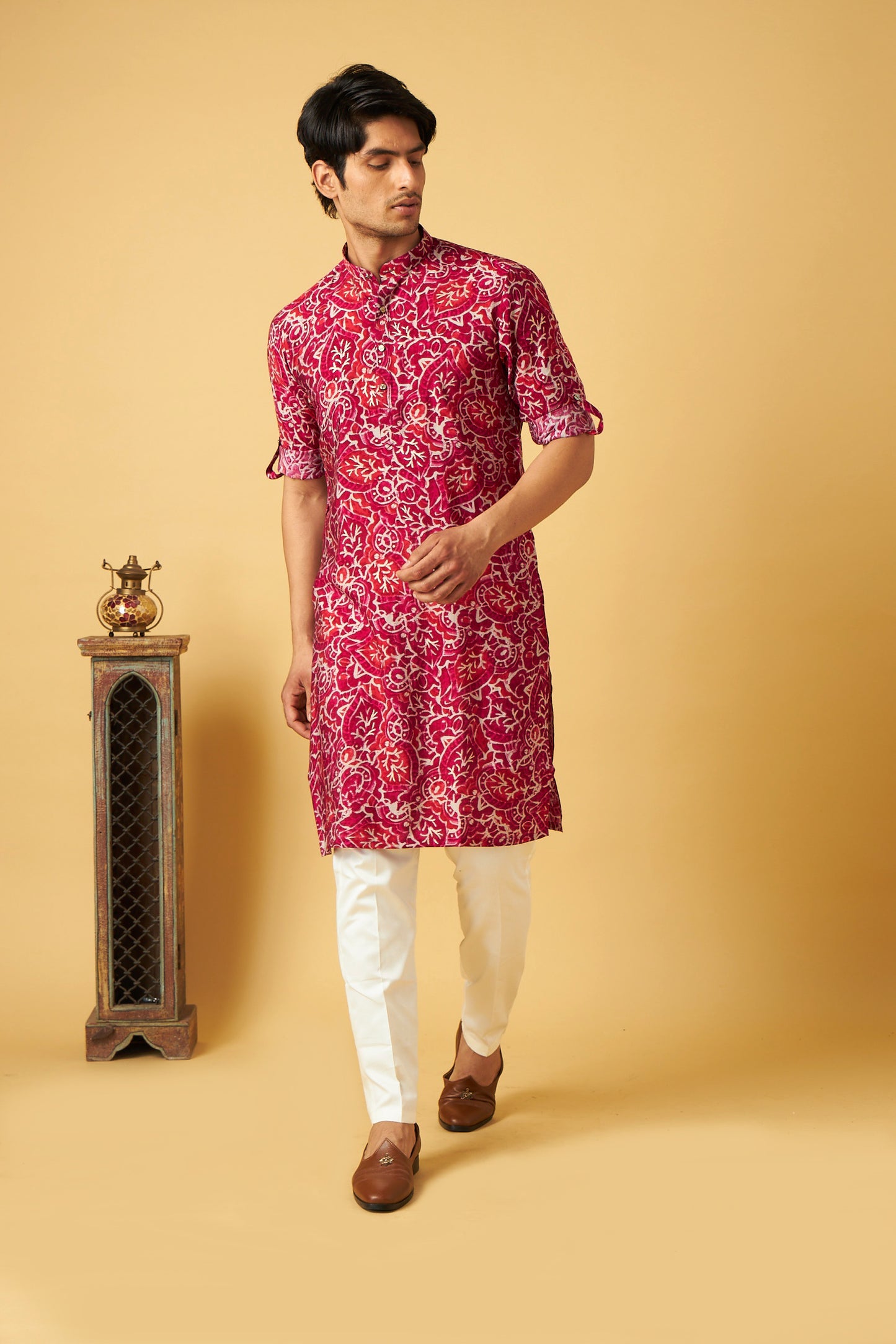 Red Designer Print Kurta