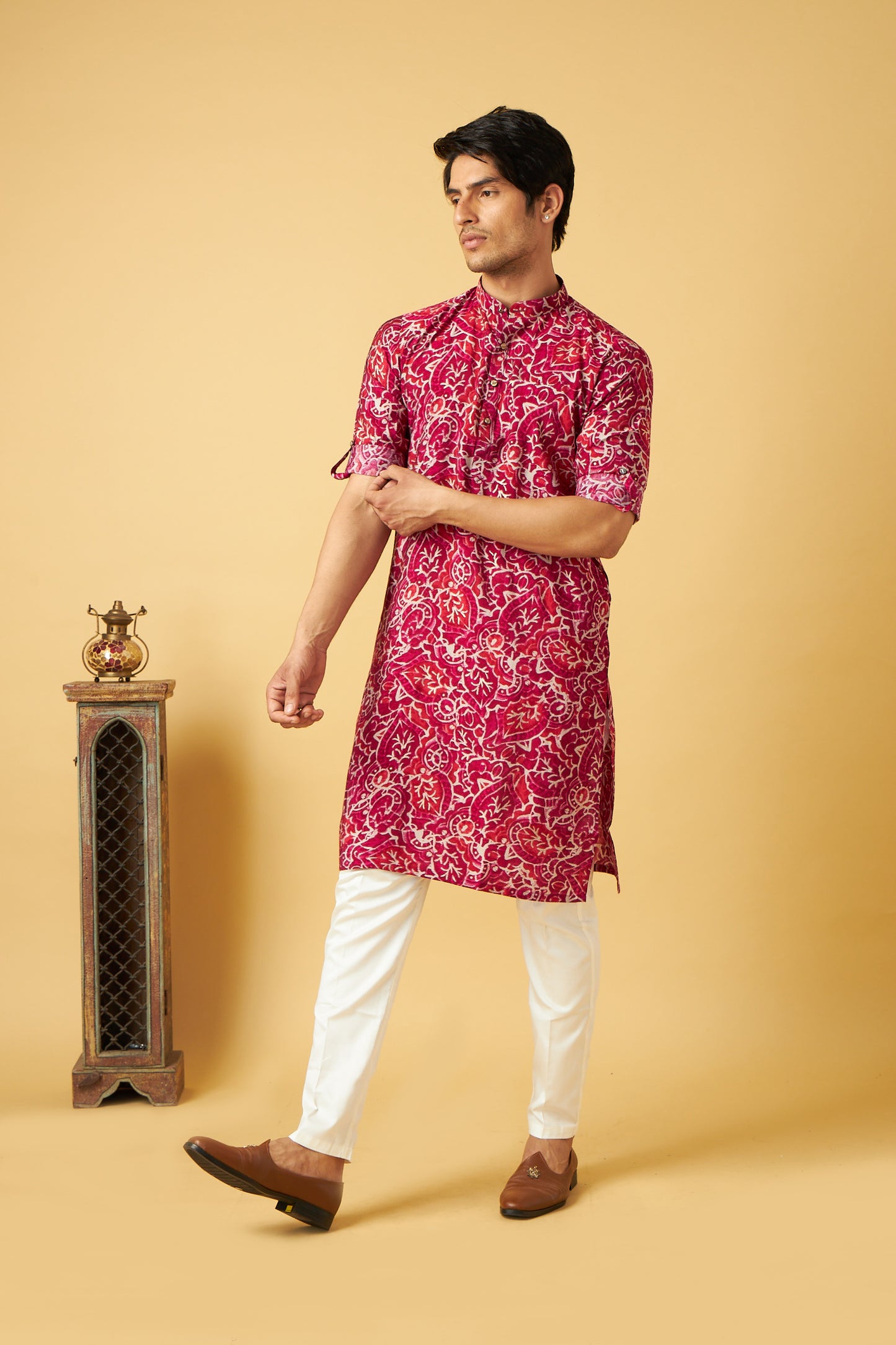 Red Designer Print Kurta