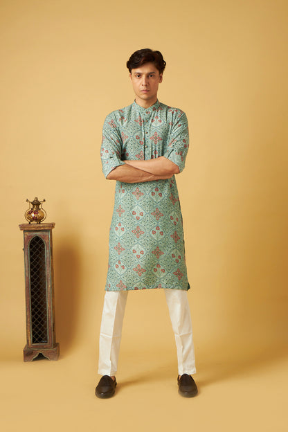 Light Blue Floral Print Kurta