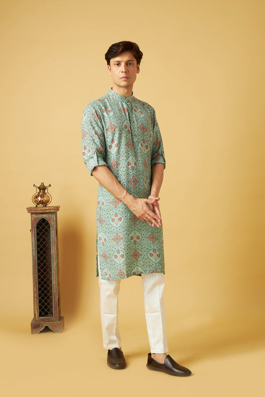 Light Blue Floral Print Kurta