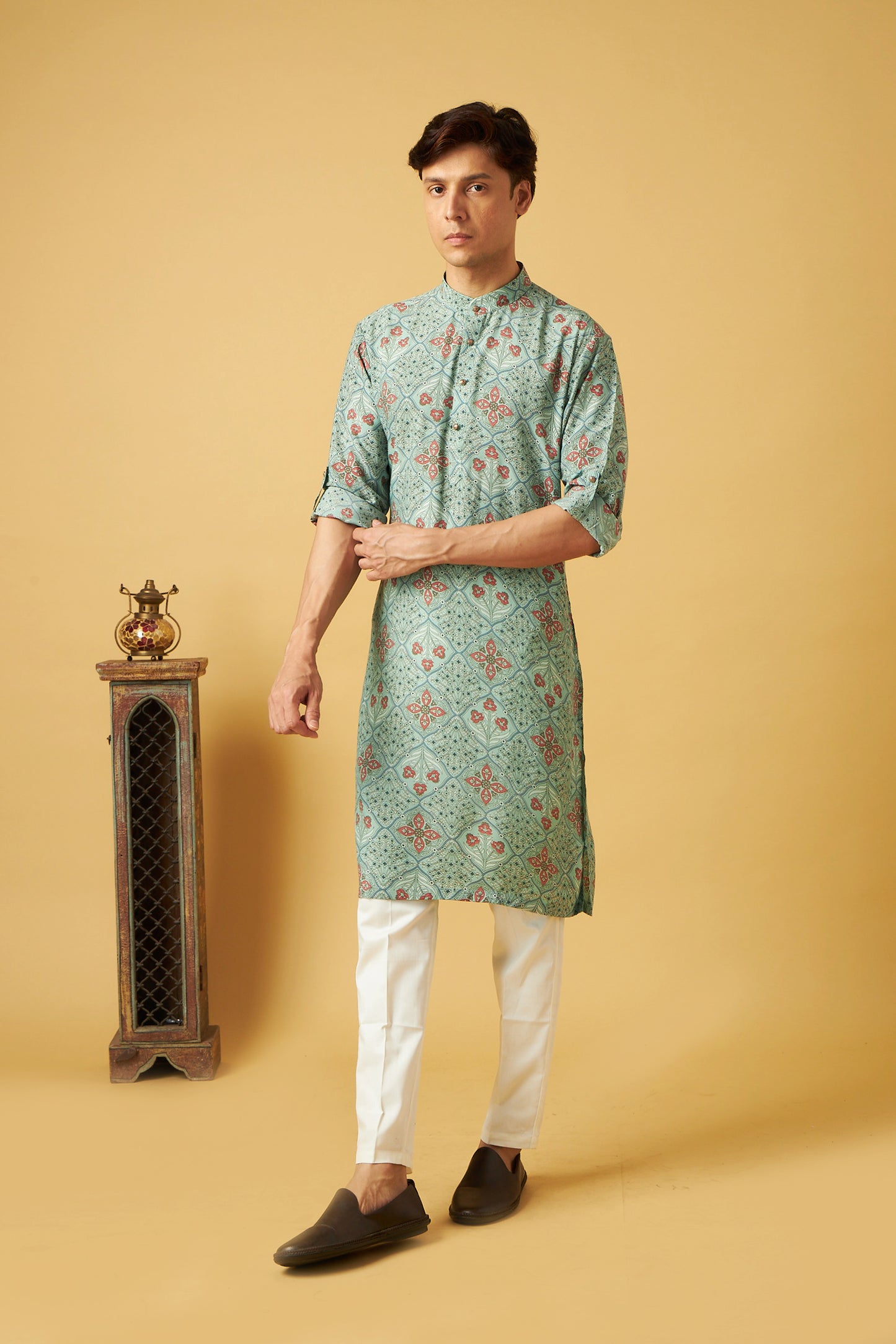 Light Blue Floral Print Kurta