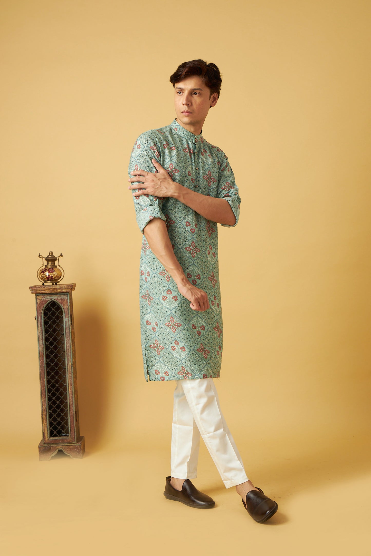 Light Blue Floral Print Kurta