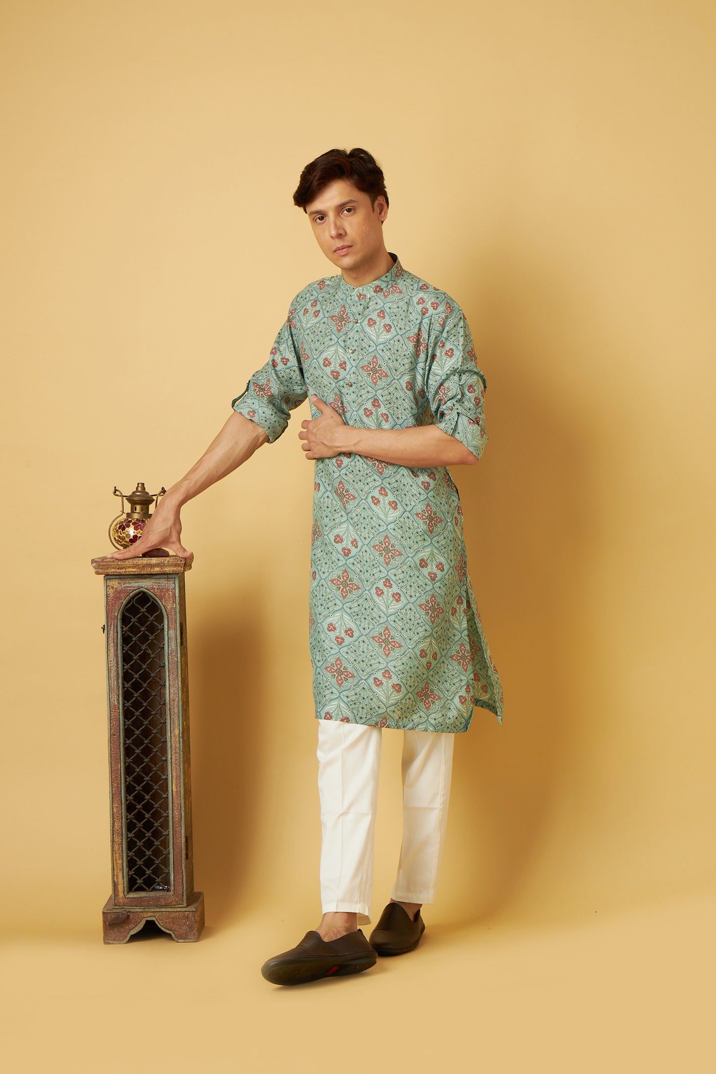 Light Blue Floral Print Kurta