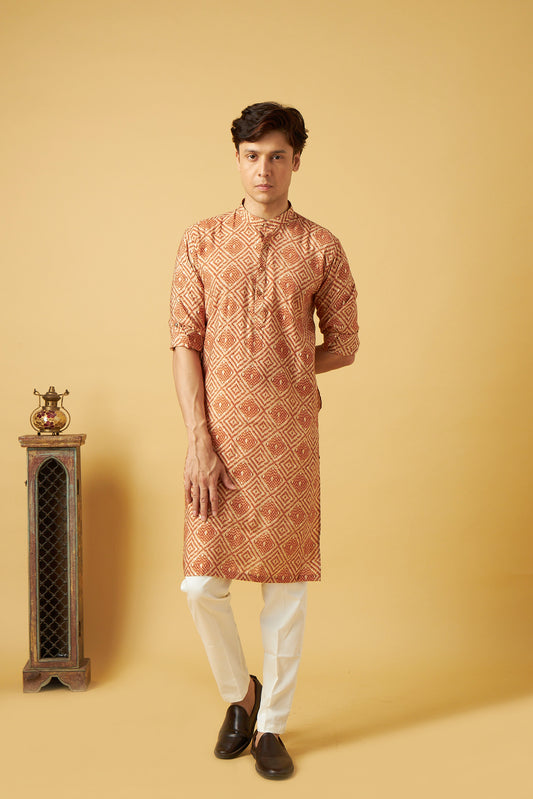 Badge Design Printed Kurta for Men