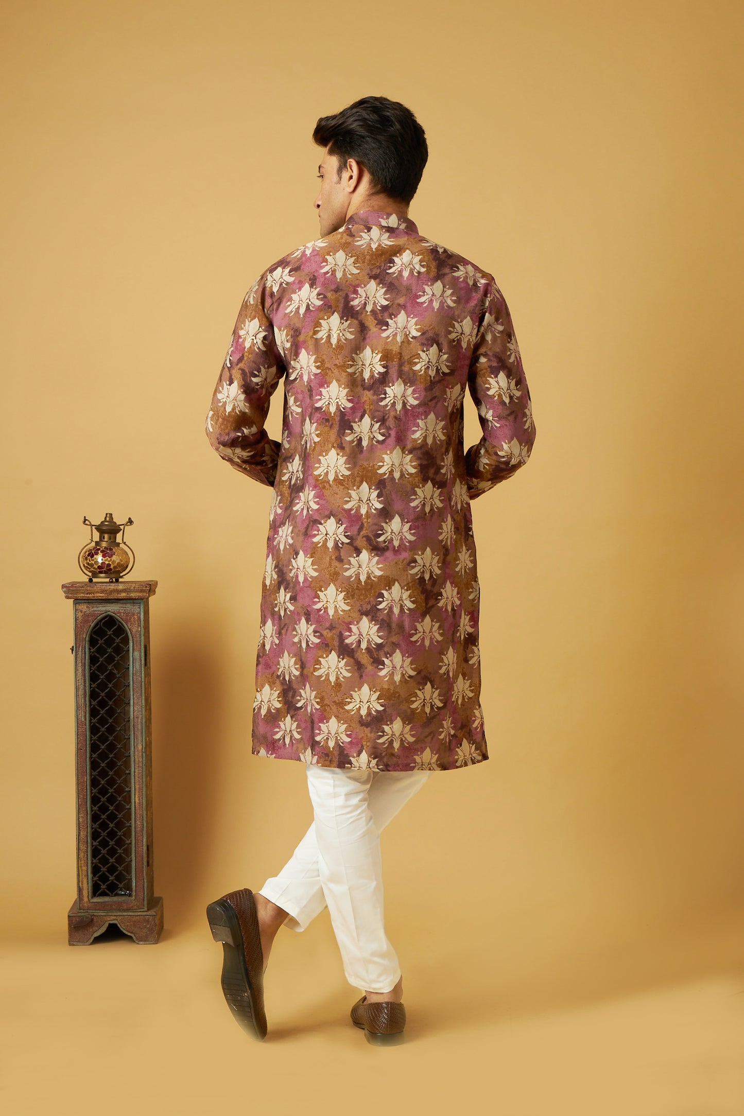 Pink Gold Print Floral Kurta