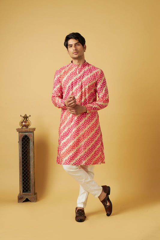 Pink Strap bandhani Kurta set