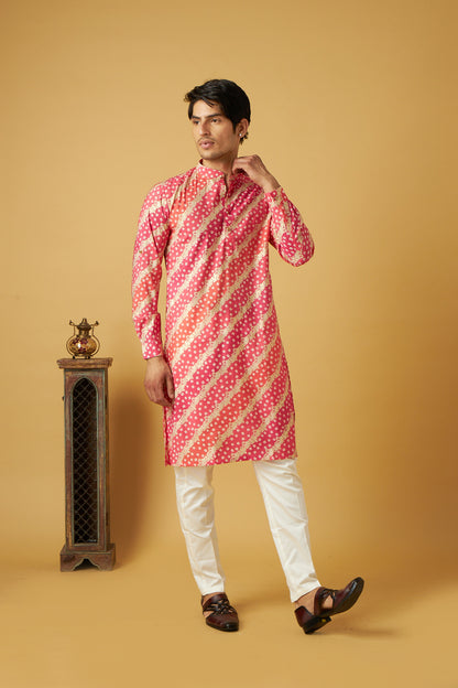 Pink Strap bandhani Kurta set