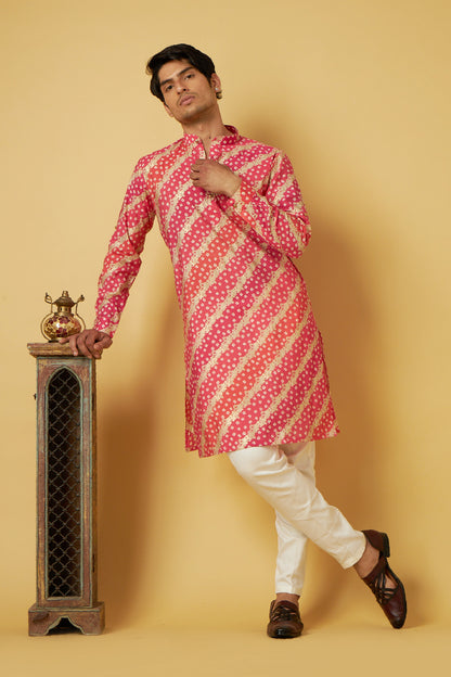 Pink Strap bandhani Kurta set