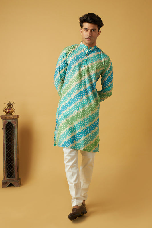 Green Blue Strap Bandhani Kurta set