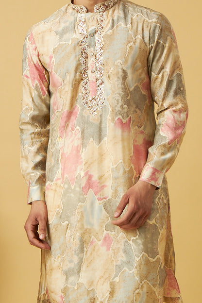 pink designer floral print kurta set