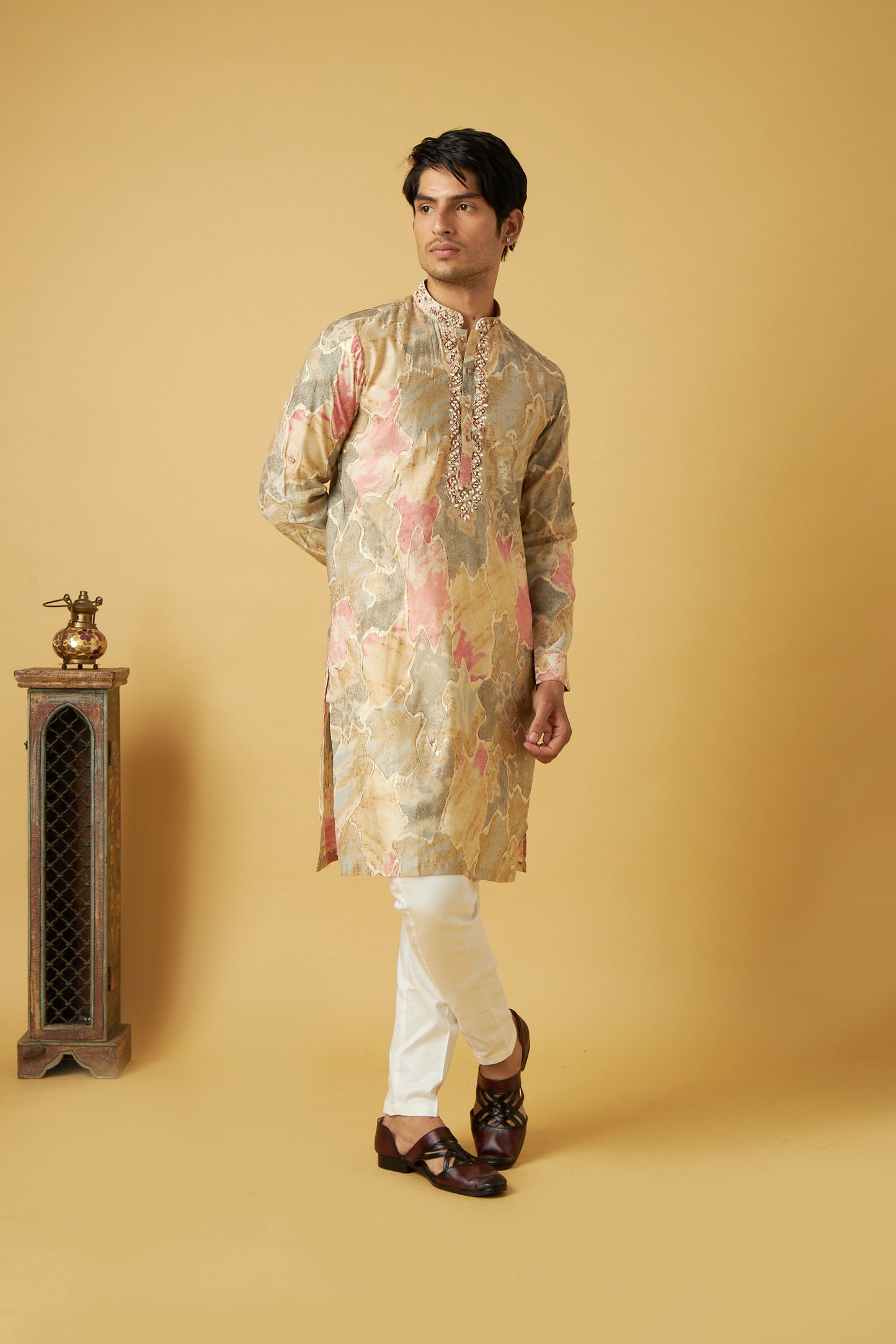 pink designer floral print kurta set