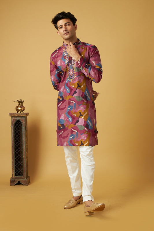 Maroon pink designer Kurta set