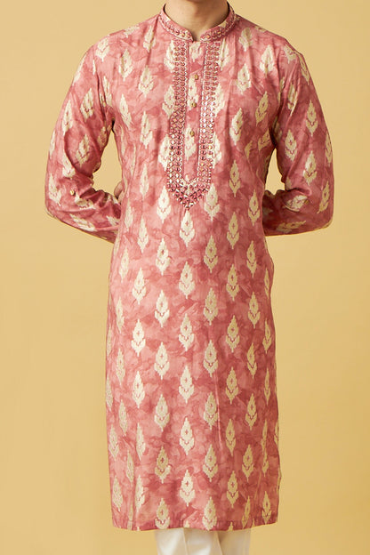 Pink Kurta Set With Mirror Work