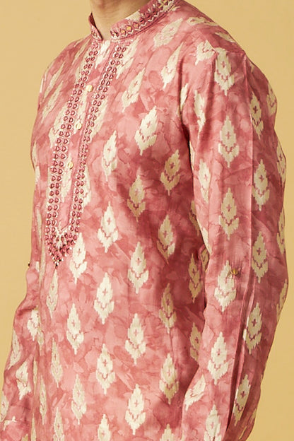 Pink Kurta Set With Mirror Work