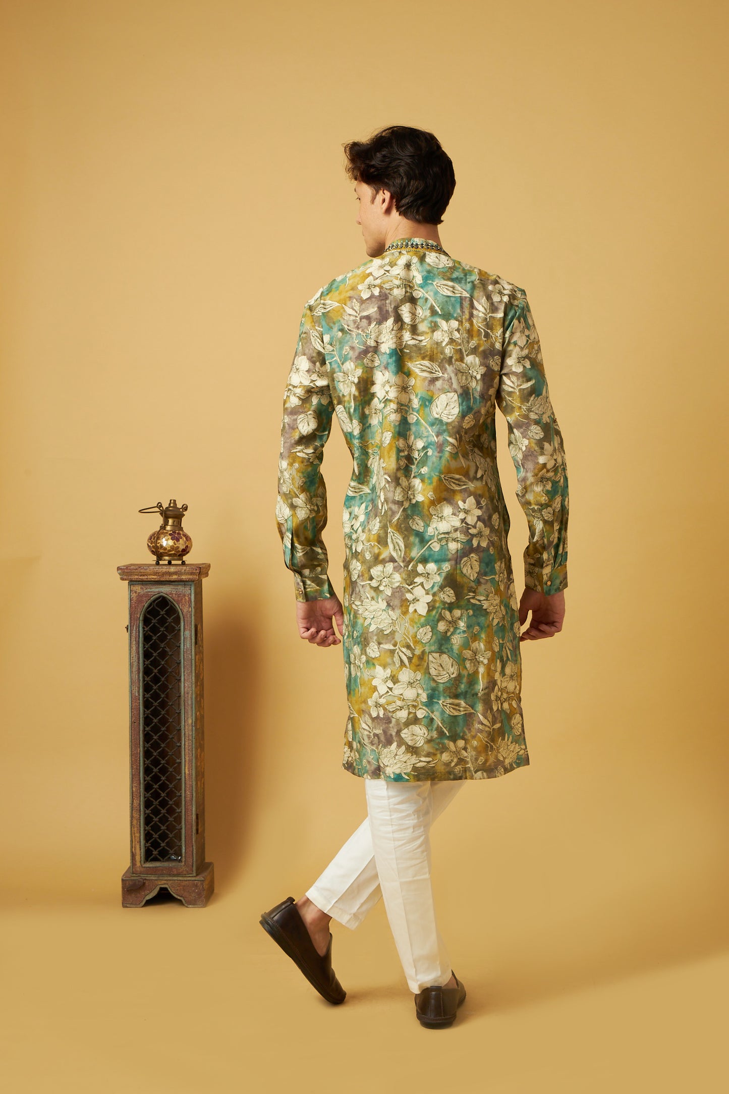 Olive Green Leaf Floral Print Kurta set