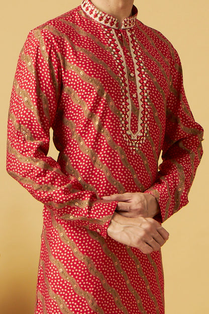 Red Bandhani Kurta Set