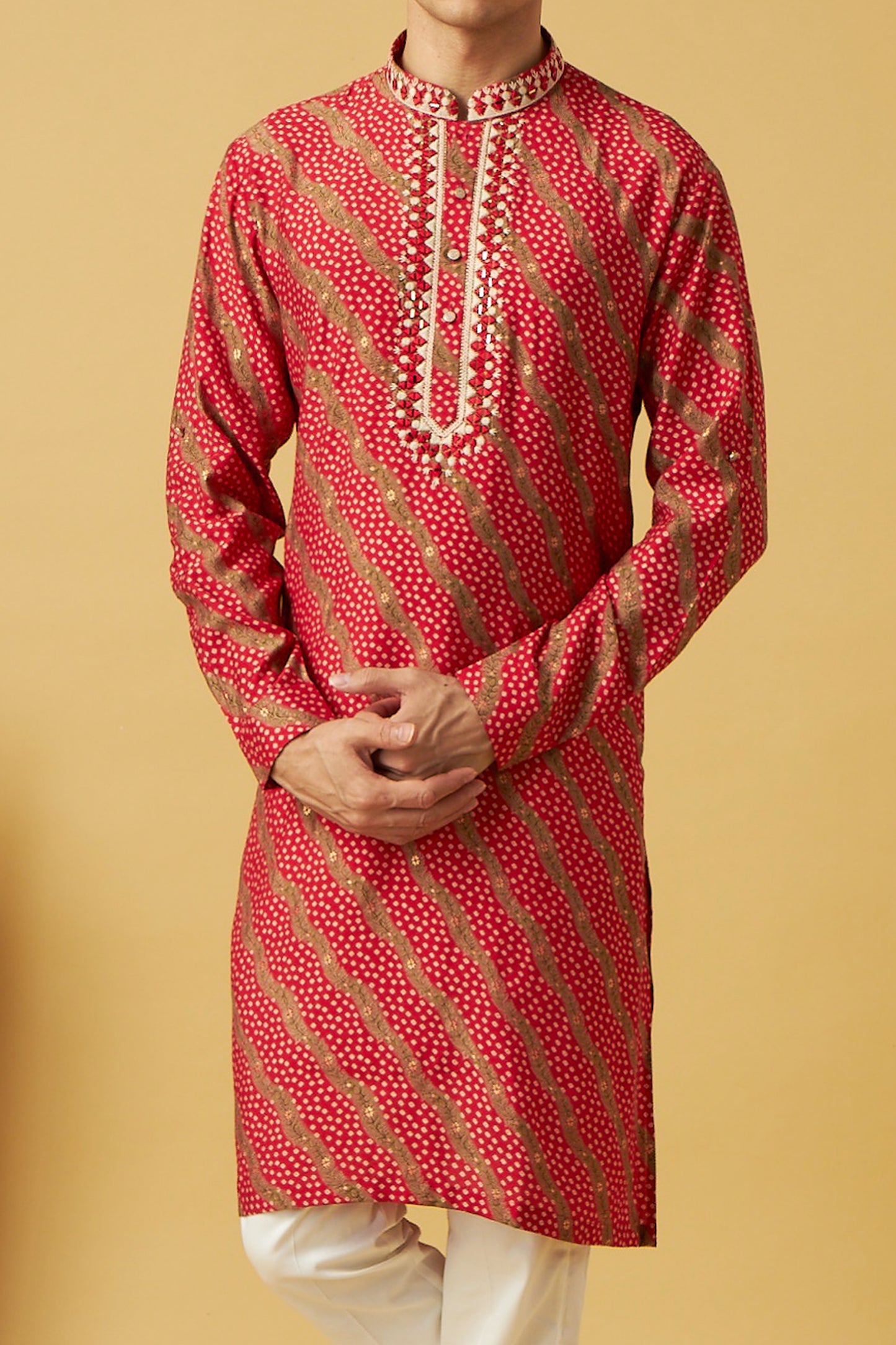 Red Bandhani Kurta Set