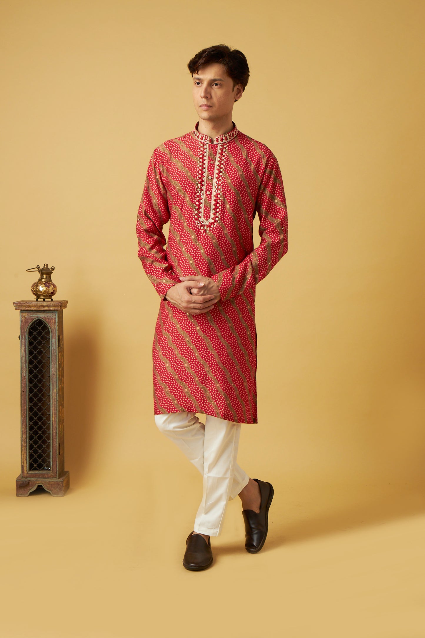 Red Bandhani Kurta Set