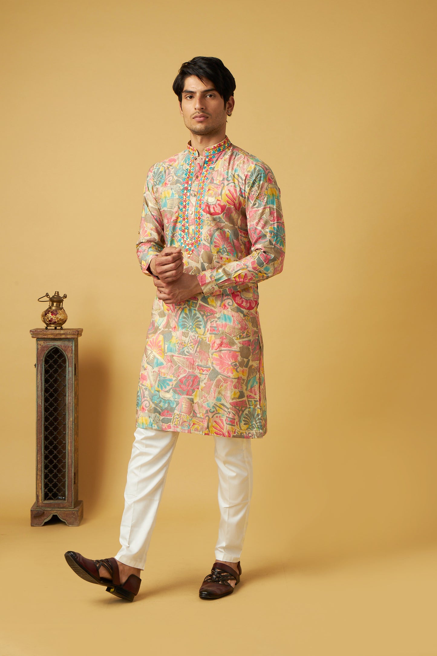 Multicolor mirror work designer kurta set