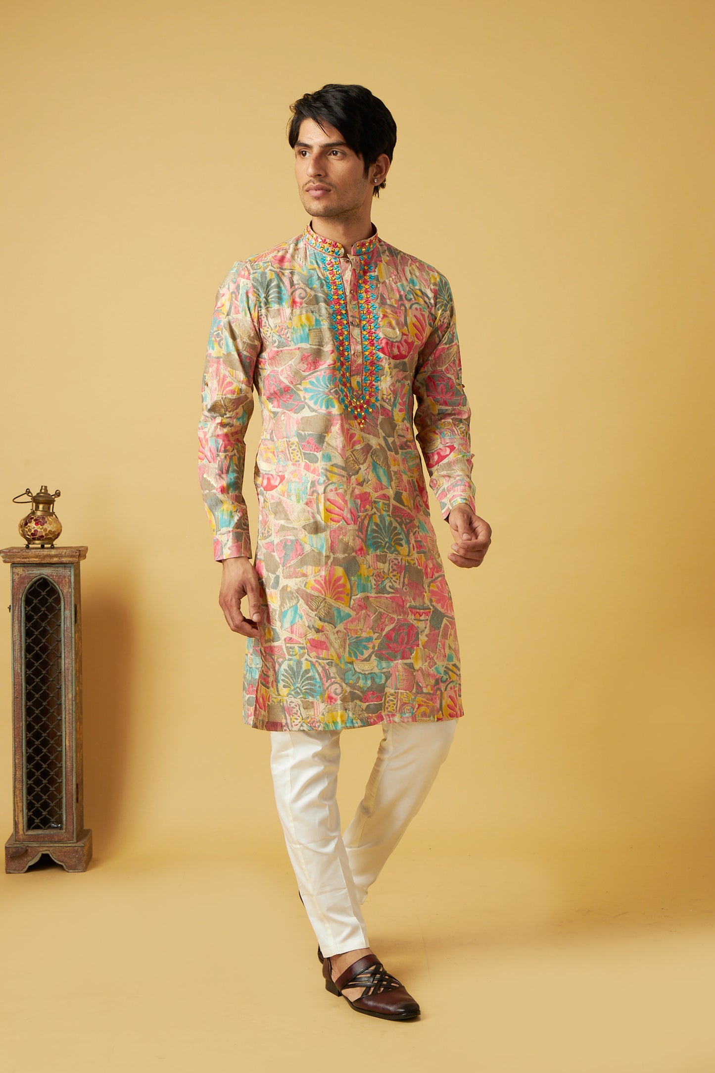 Multicolor mirror work designer kurta set