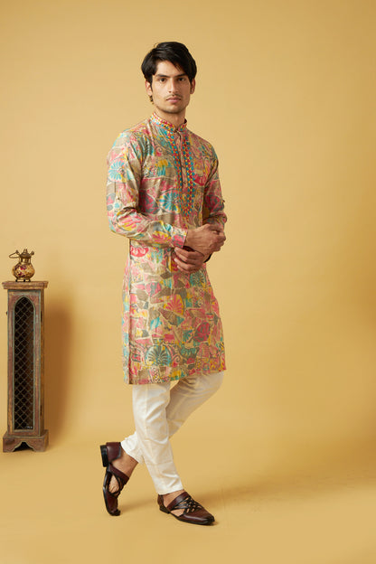 Multicolor mirror work designer kurta set