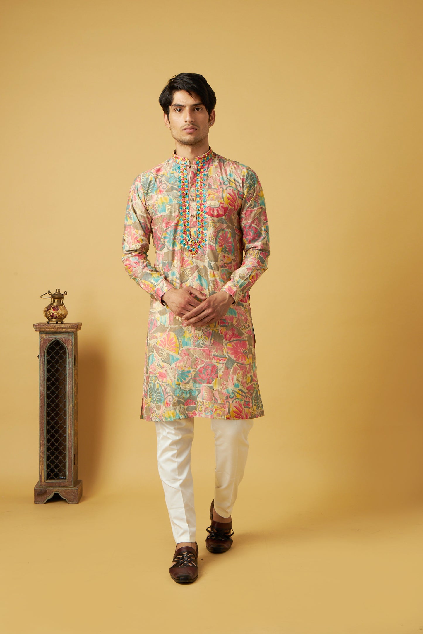 Multicolor mirror work designer kurta set