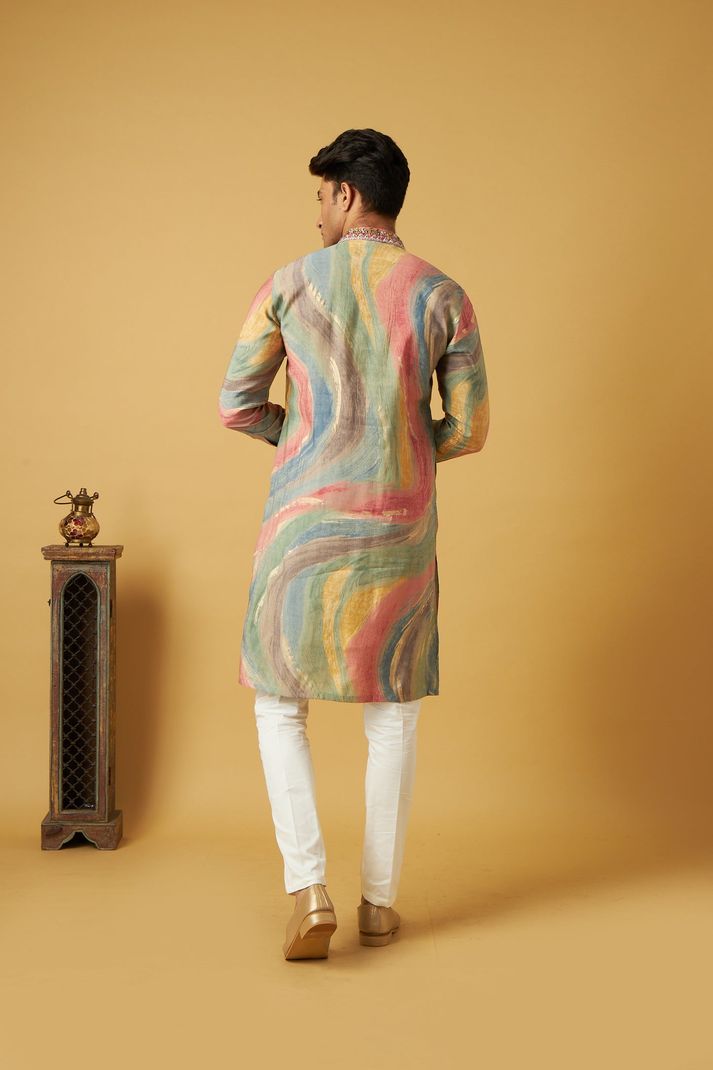 Multicolor mirror work kurta set