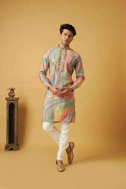 Multicolor mirror work kurta set