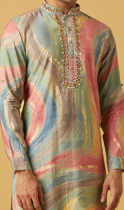 Multicolor mirror work kurta set