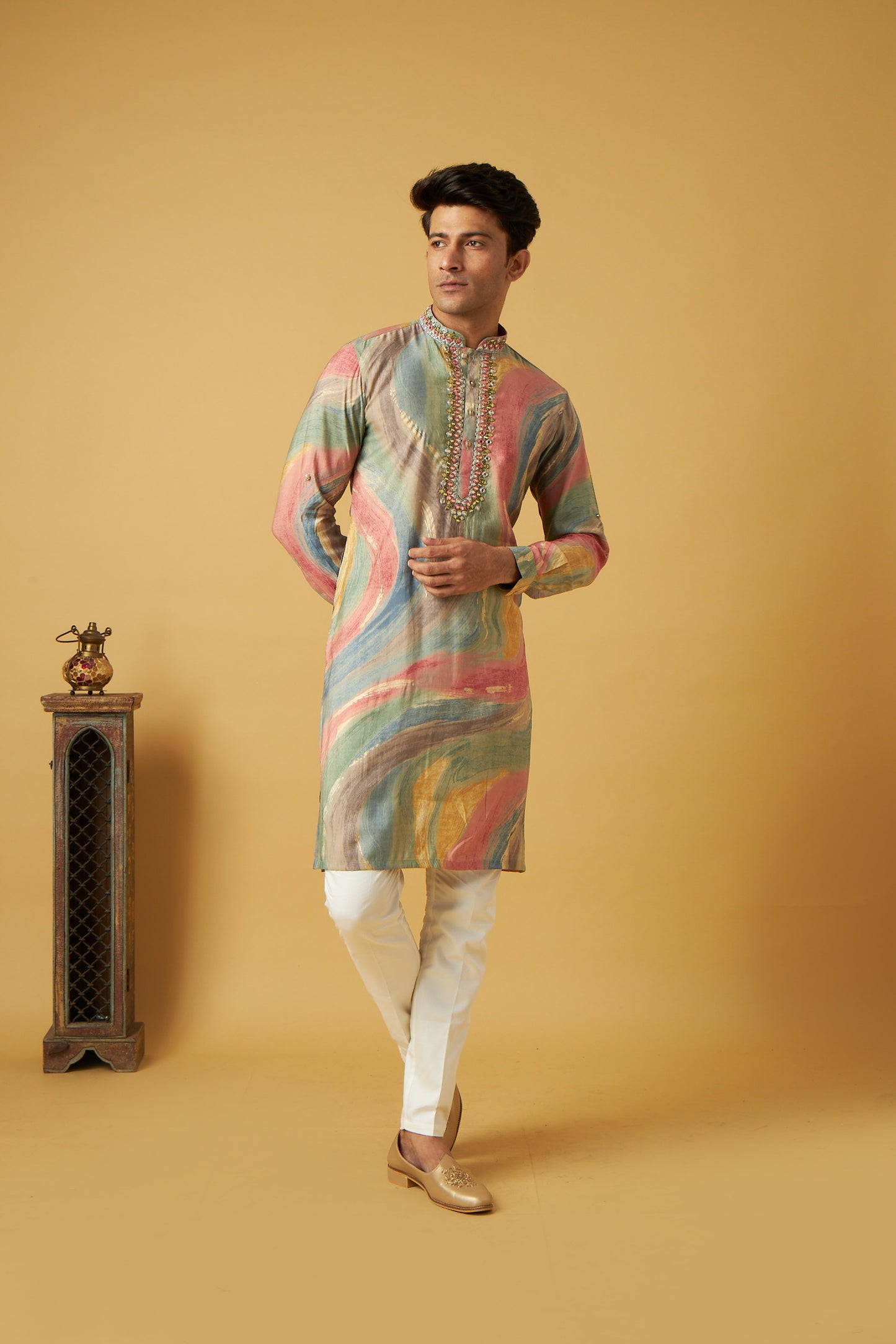 Multicolor mirror work kurta set