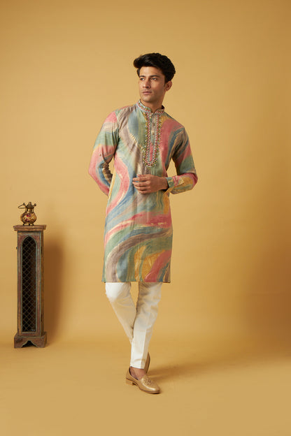 Multicolor mirror work kurta set