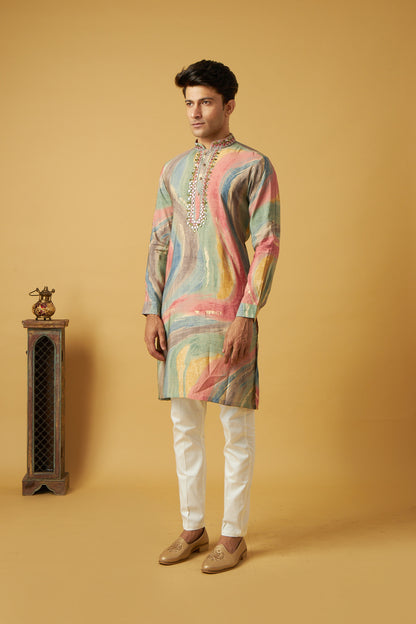 Multicolor mirror work kurta set