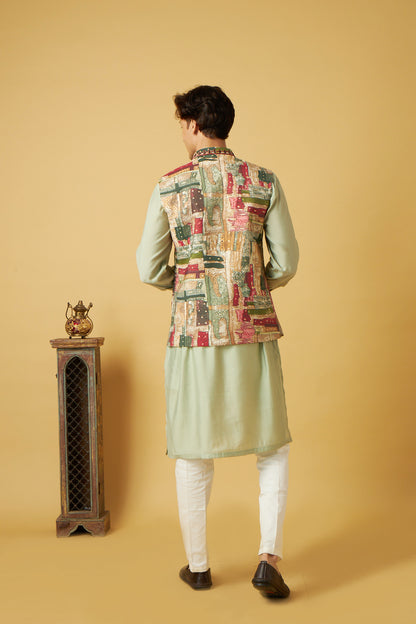 Pastel Green Jacket And Kurta Set