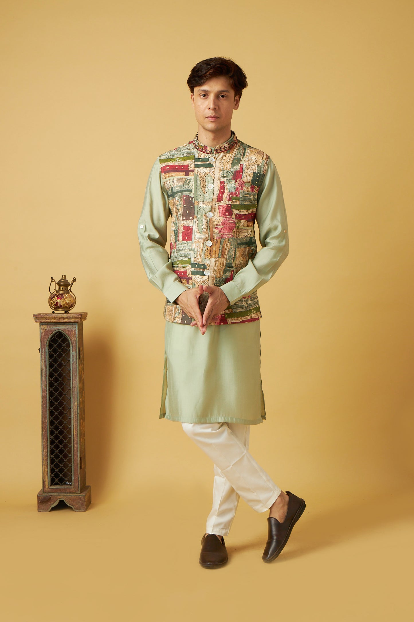 Pastel Green Jacket And Kurta Set