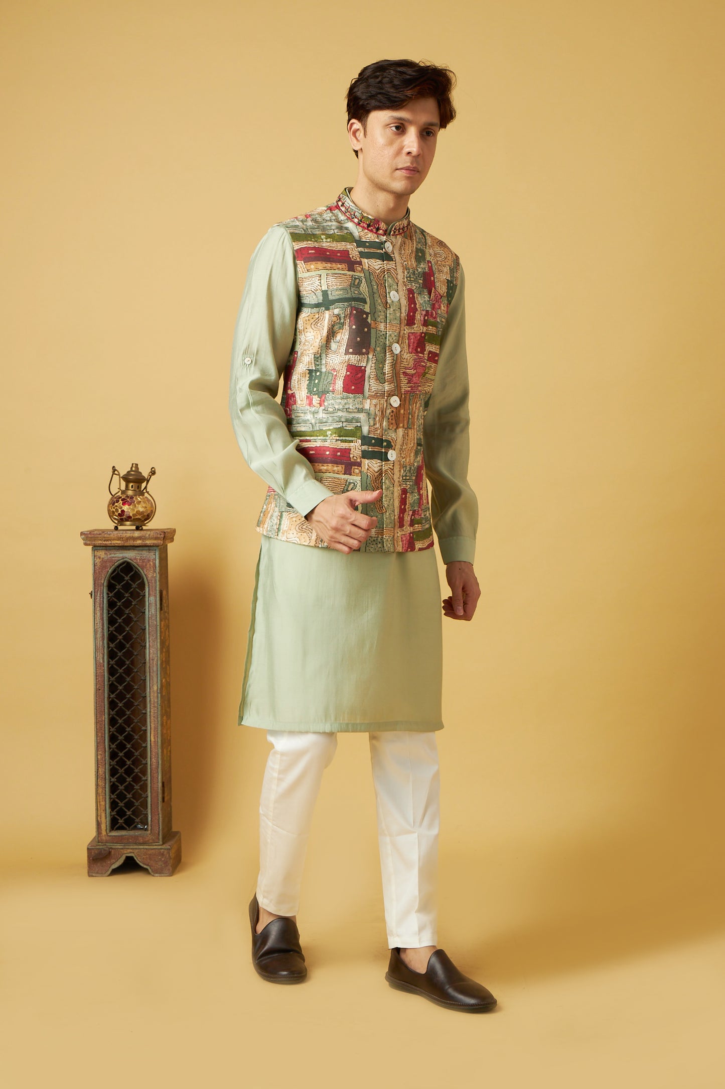 Pastel Green Jacket And Kurta Set