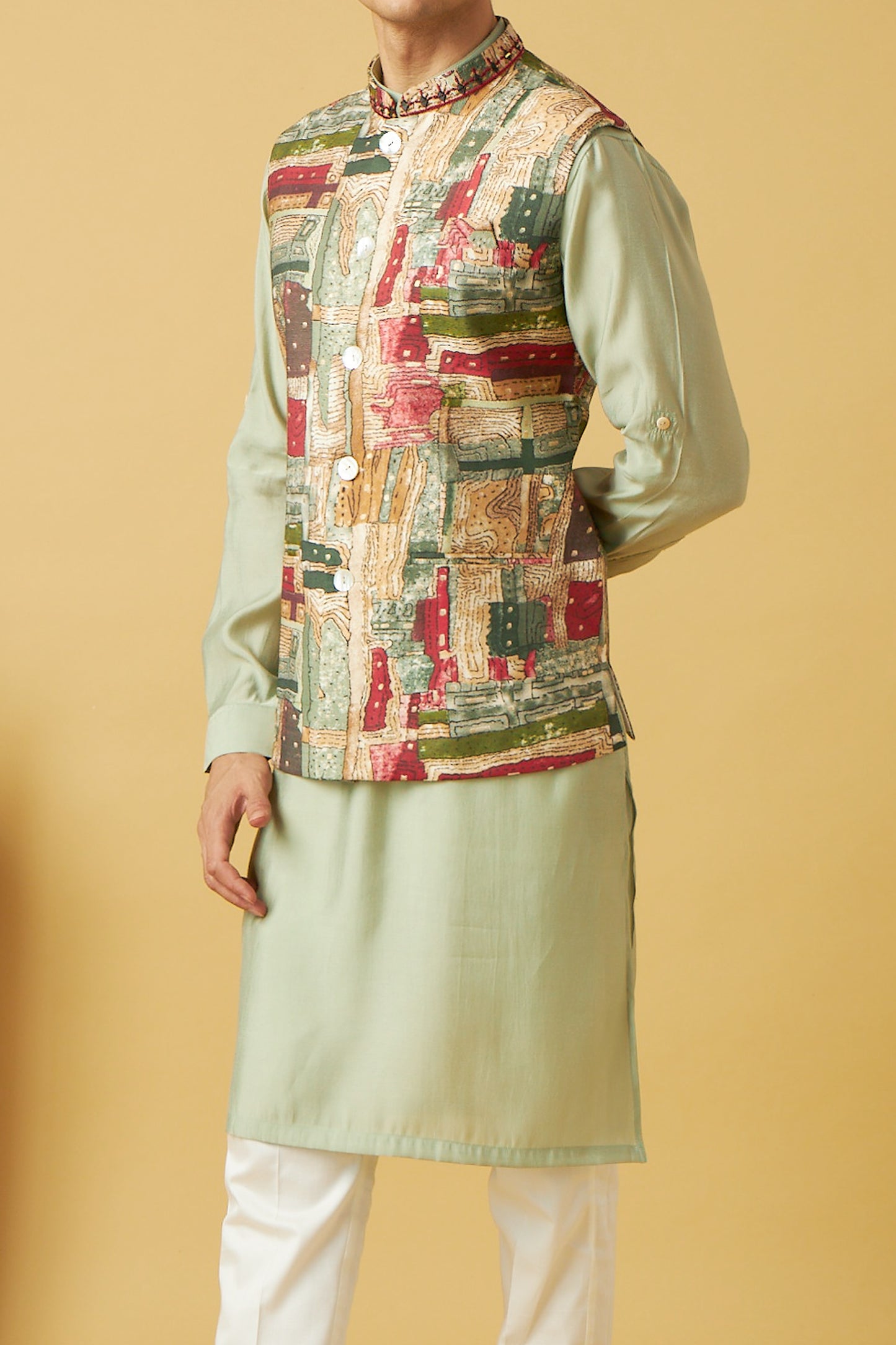 Pastel Green Jacket And Kurta Set