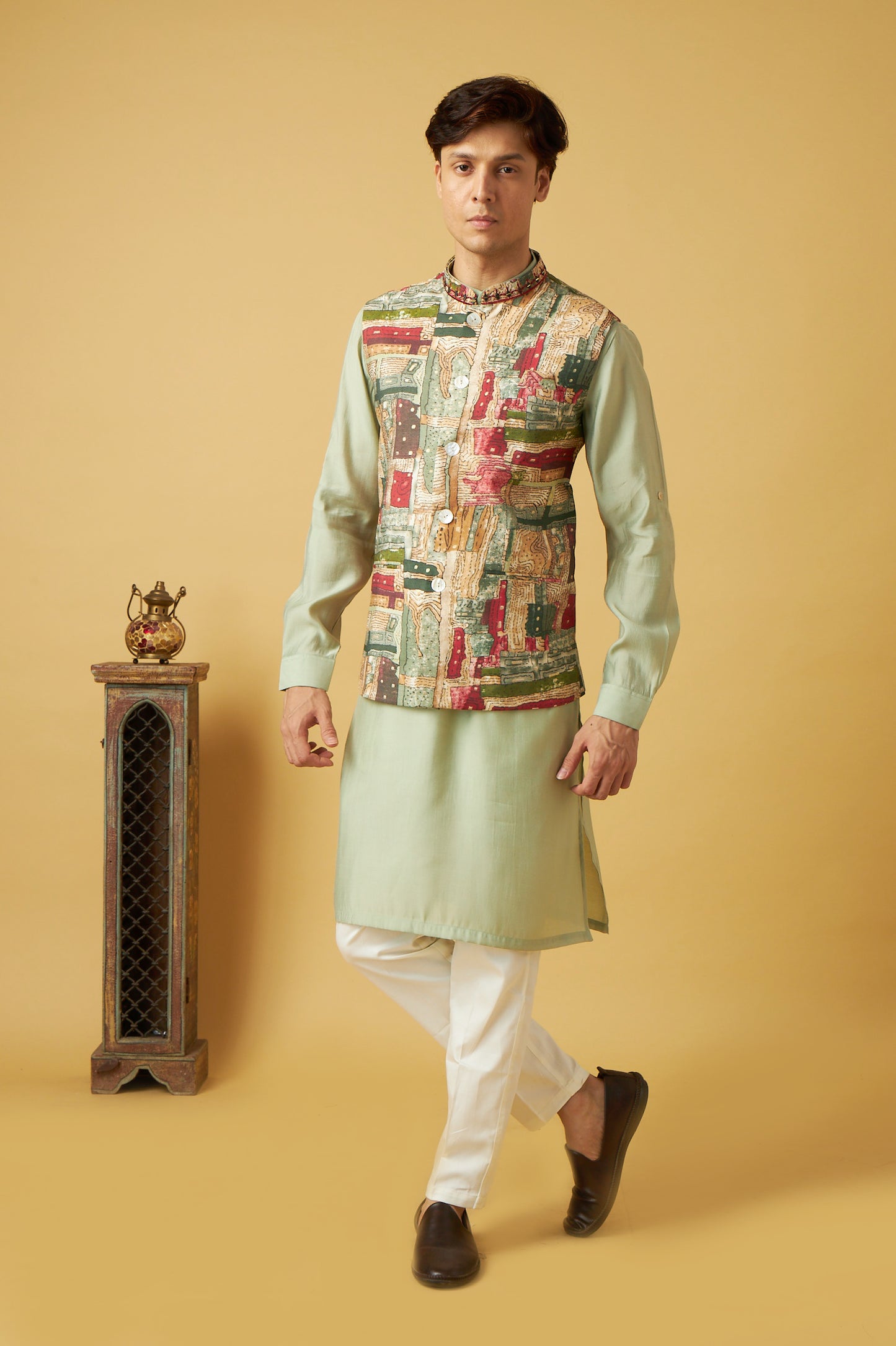 Pastel Green Jacket And Kurta Set