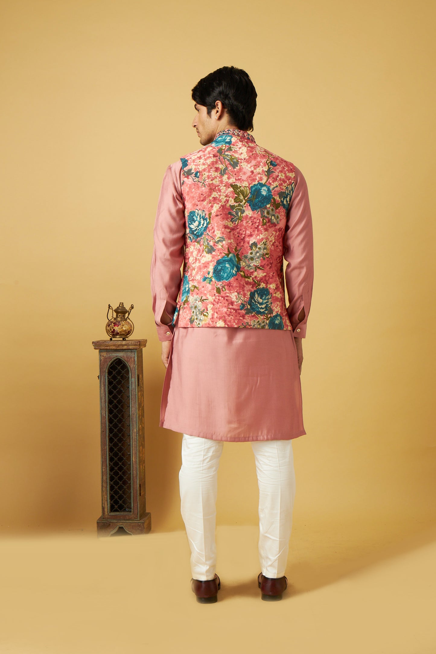 Pink Flower Jacket Kurta Set