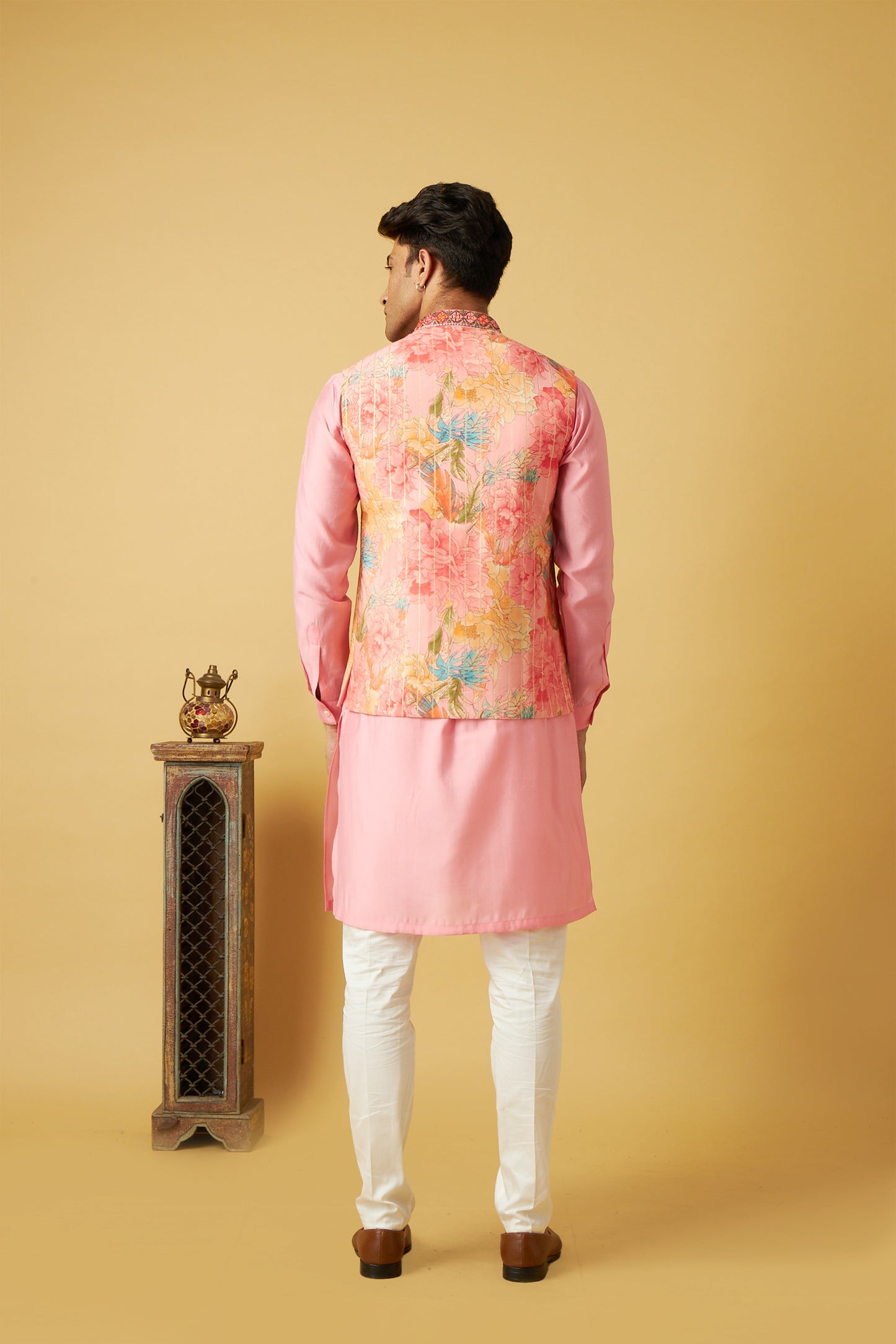 Light pink Floral print jacket kurta set