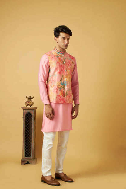 Light pink Floral print jacket kurta set