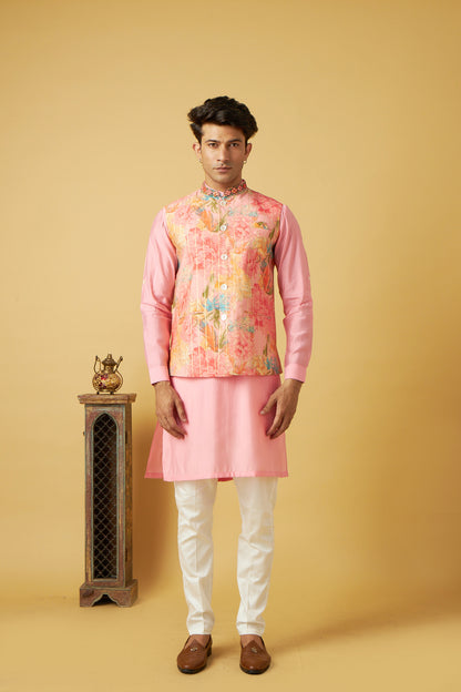 Light pink Floral print jacket kurta set