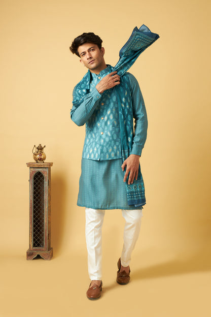 Blue Jacket Kurta With Dupatta