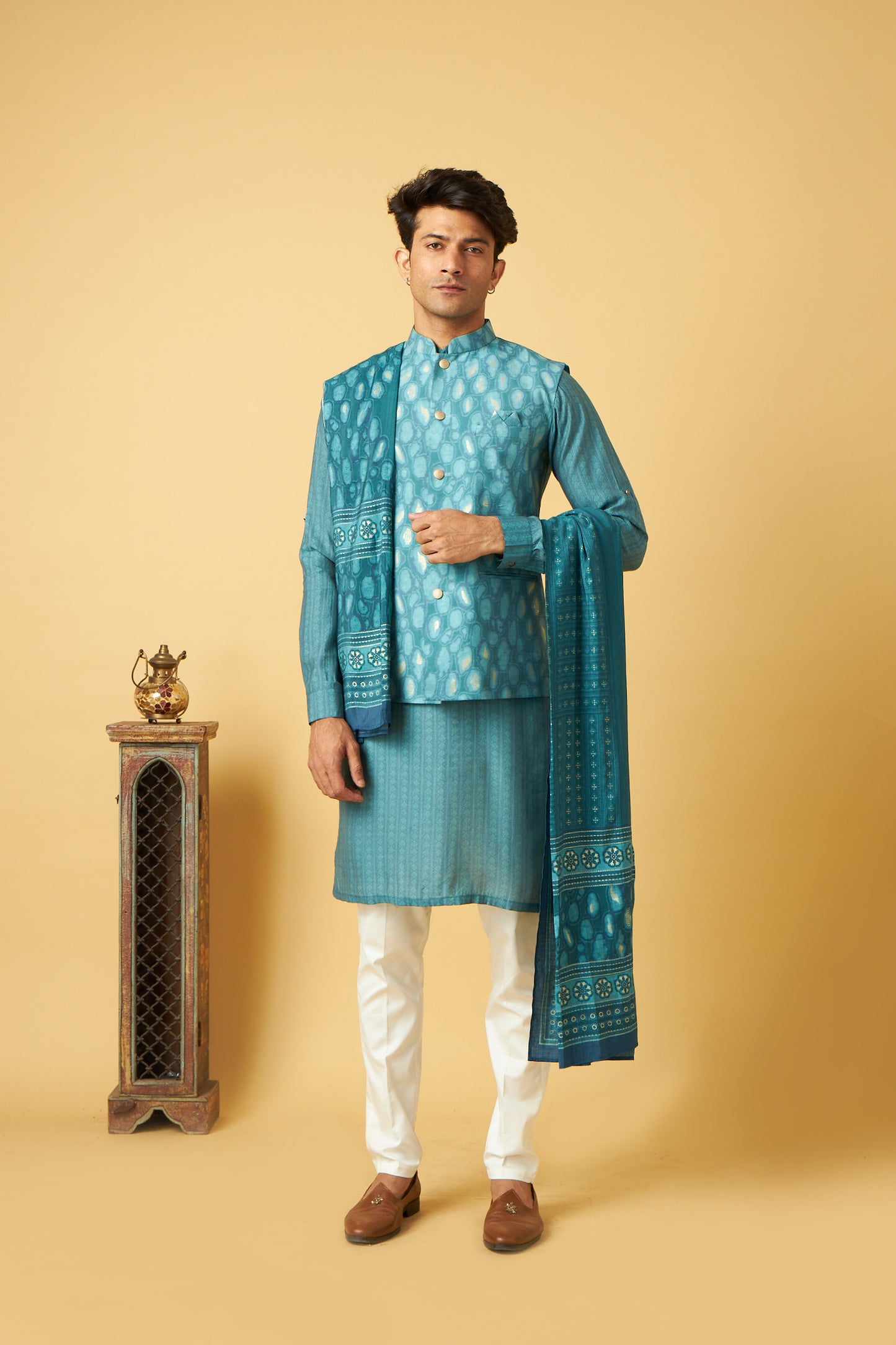 Blue Jacket Kurta With Dupatta