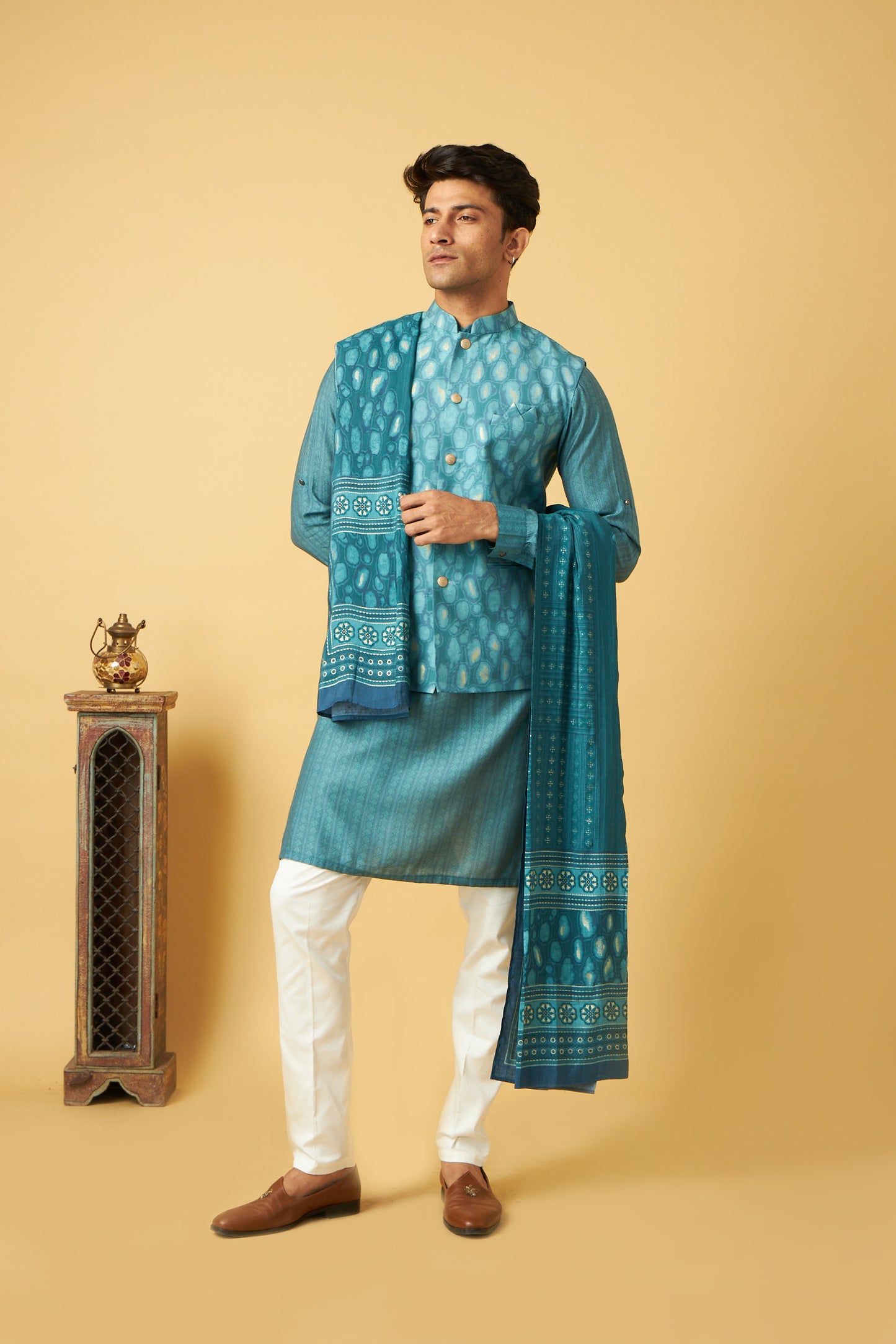 Blue Jacket Kurta With Dupatta