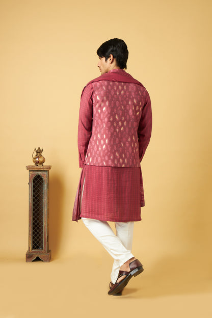 Maroon Jacket Kurta With Dupatta