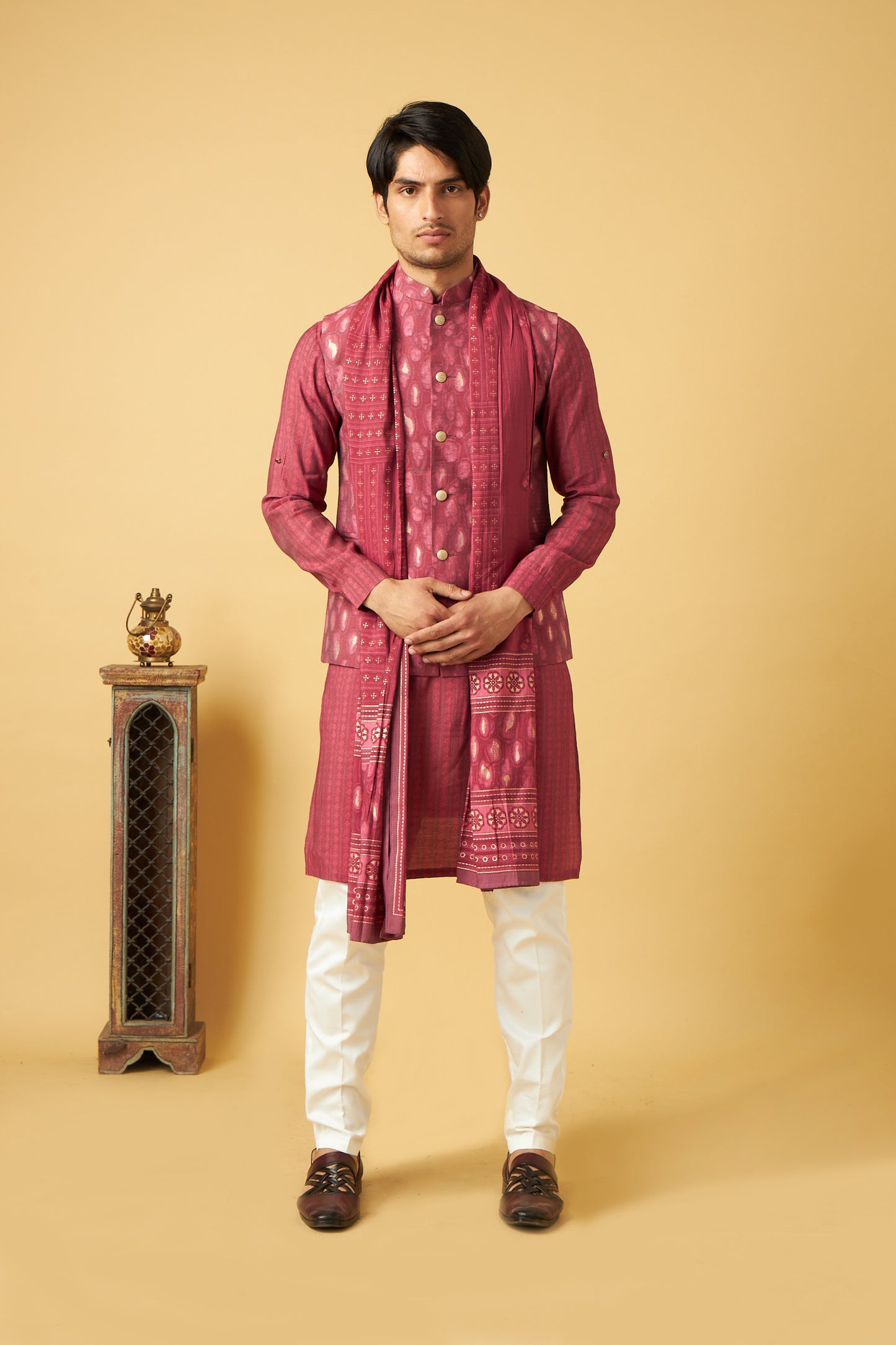 Maroon Jacket Kurta With Dupatta