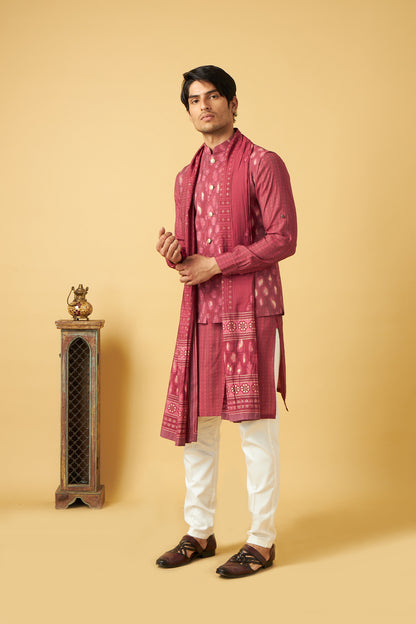 Maroon Jacket Kurta With Dupatta